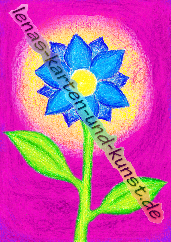 M0027_Blumenkarte_blaue Leuchtblume auf pinkem Hintergrund