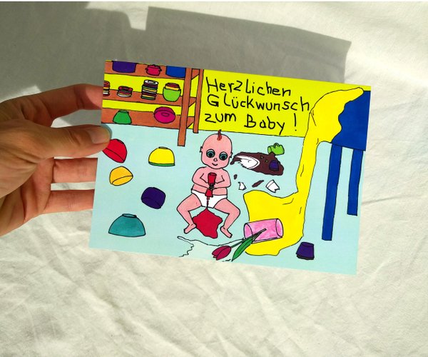 M0060_Baby-Glückwunsch-Karte_ süßes Chaosbaby: Herzlichen Glückwunsch