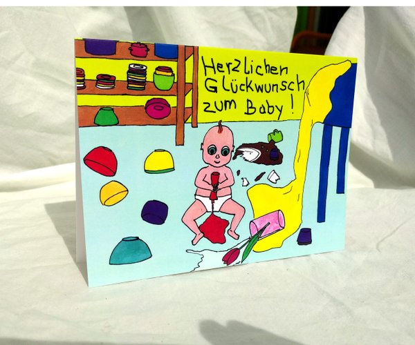 M0060_Baby-Glückwunsch-Karte_ süßes Chaosbaby: Herzlichen Glückwunsch