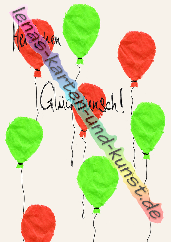 M0044_Glückwunschkarte_rote & grüne Ballons