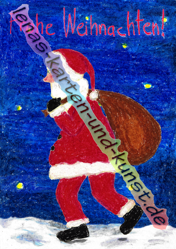M0098_Weihnachtskarte_Weihnachtsmann in der Nacht (Text: Frohe Weihnachten!)