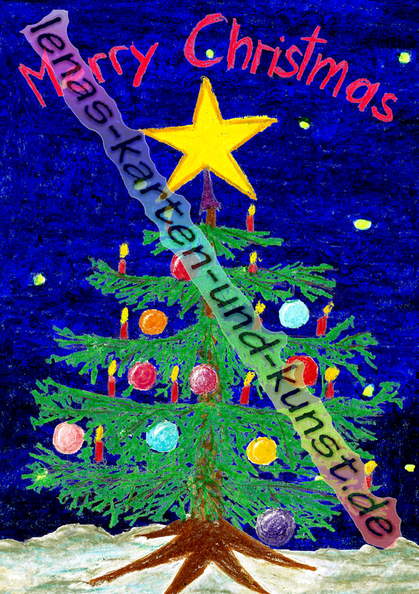 M0101_Weihnachtskarte_Weihnachstbaum in der Nacht (Text: Merry Christmas)