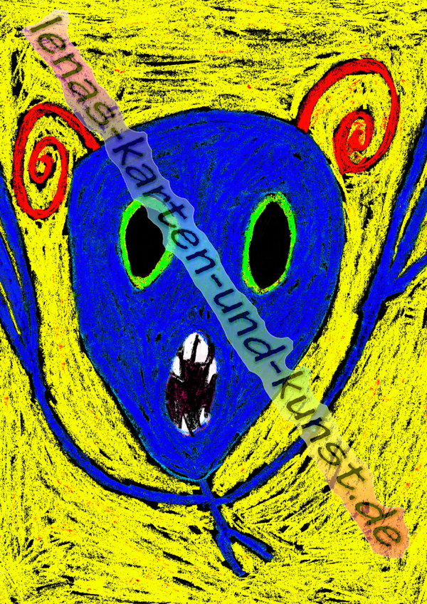 D0001_BilderdruckA3_Alien (dunkelblau auf gelbem Hintergrund)