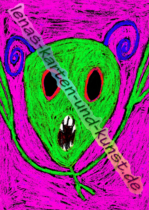 D0002_BilderdruckA3_Alien (grün auf pinkem Hintergrund)