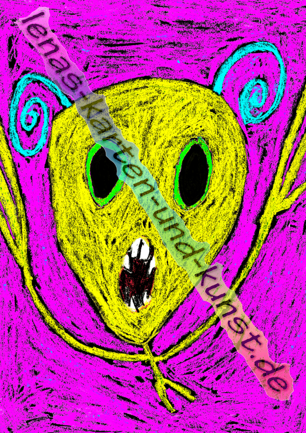 D0003_BilderdruckA3_Alien (gelb auf lila Hintergrund)