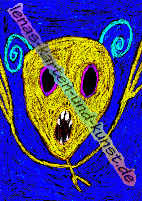 D0005_BilderdruckA3_Alien (gelb auf dunkelblauem Hintergrund)